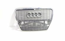 Grila bara fata centrala cu sigla cu loc de senzori, Audi A6 (4F2, C6) cu crom (id:718487)