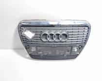 Grila bara fata centrala cu sigla cu loc de senzori, Audi A6 (4F2, C6) cu crom (id:718487)