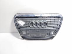 Grila bara fata centrala cu sigla cu loc de senzori, Audi A6 (4F2, C6) cu crom (id:718487)