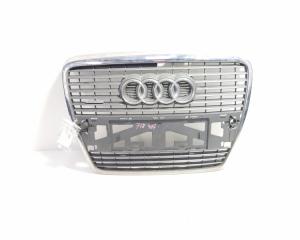 Grila bara fata centrala cu sigla cu loc de senzori, Audi A6 (4F2, C6) cu crom (id:718487)