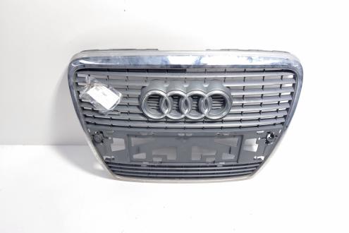 Grila bara fata centrala cu sigla cu loc de senzori, Audi A6 (4F2, C6) cu crom (id:718487)