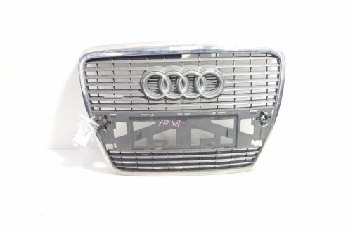 Grila bara fata centrala cu sigla cu loc de senzori, Audi A6 (4F2, C6) cu crom (id:718487)
