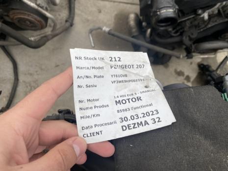Motor, cod 9HP, Peugeot 207 (WA), 1.6 HDI seria: VF3WE9HP0BE091132