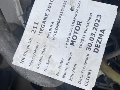 Motor, cod F9Q872, Renault Megane 3 Coupe, 1.9 DCI seria: VF1DZ0N0643351898